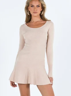Princess Polly Rafter Long Sleeve Mini Dress Beige Store