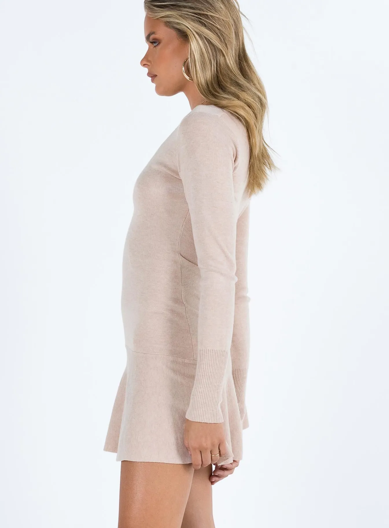 Princess Polly Rafter Long Sleeve Mini Dress Beige Store