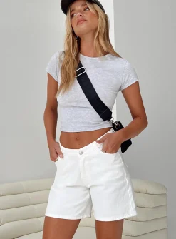 Princess Polly Ragina Longline Denim Shorts  White Online