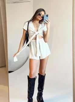 Princess Polly Ragnar Tie Front Romper  Beige Best