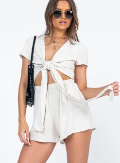 Princess Polly Ragnar Tie Front Romper  Beige Best