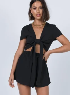 Princess Polly Ragnar Tie Front Romper  Black Outlet