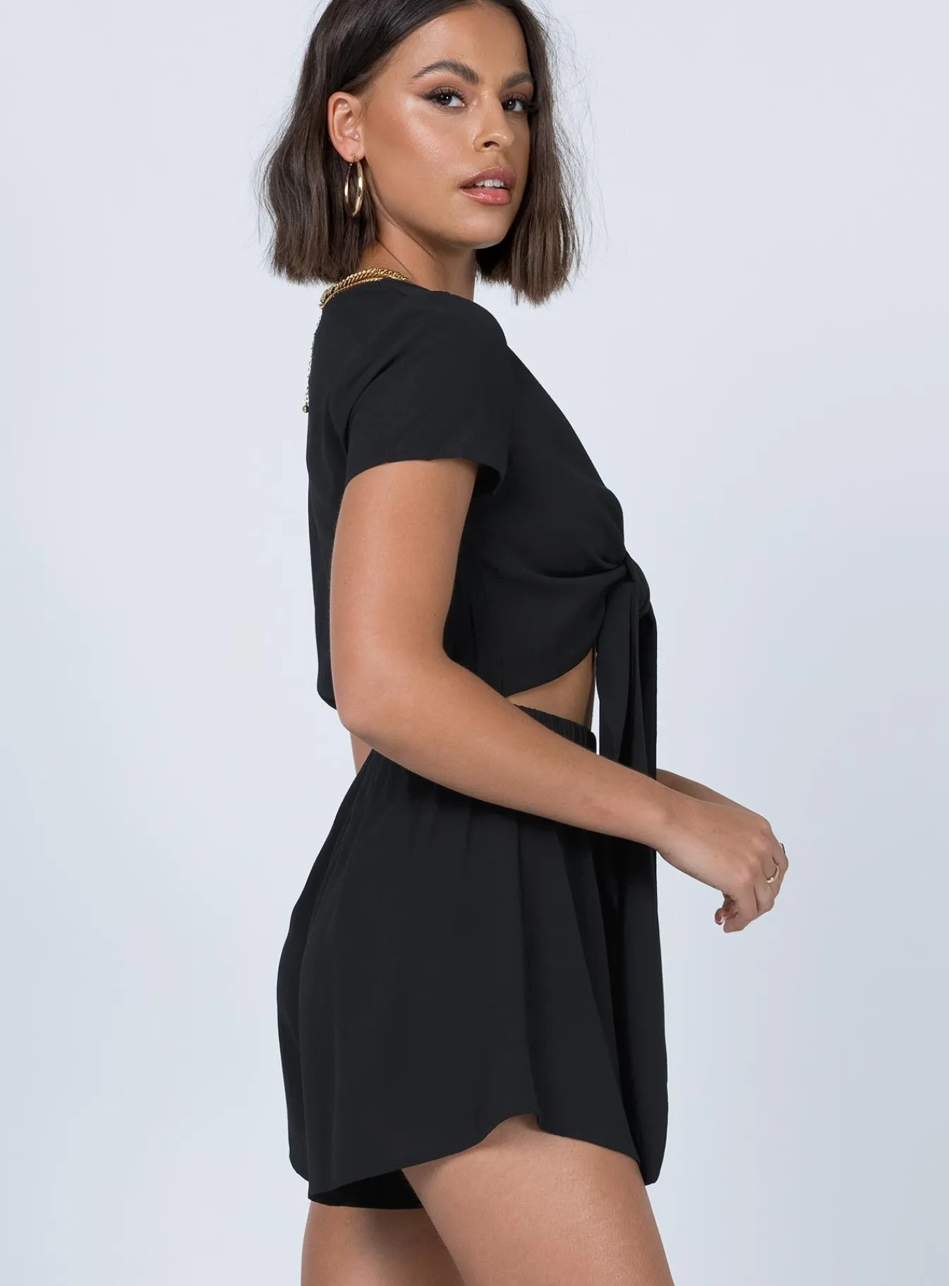 Princess Polly Ragnar Tie Front Romper Black Outlet