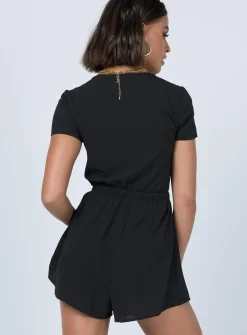 Princess Polly Ragnar Tie Front Romper Black Outlet