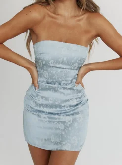 Princess Polly Ramie Strapless Mini Dress  Blue Discount