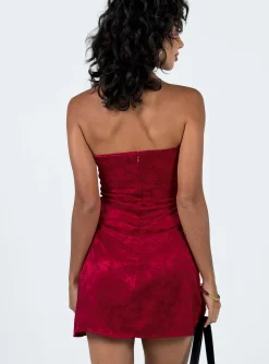 Princess Polly Ramie Strapless Mini Dress  Burgundy Fashion