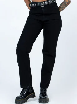 Princess Polly Raquelle Straight Leg Denim Jeans  Black Sale