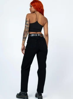 Princess Polly Raquelle Straight Leg Denim Jeans  Black Sale
