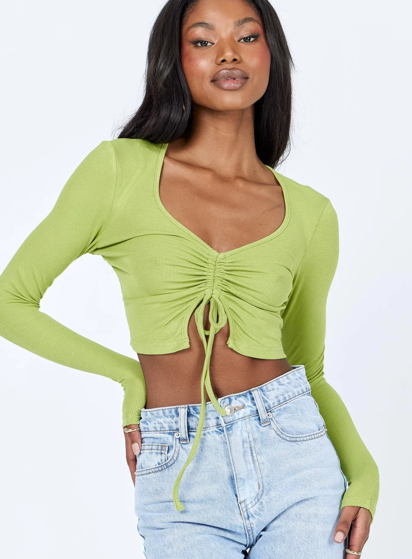 Princess Polly Rayna Long Sleeve Top Green New