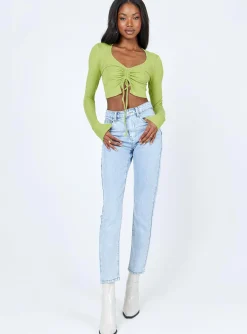 Princess Polly Rayna Long Sleeve Top  Green New