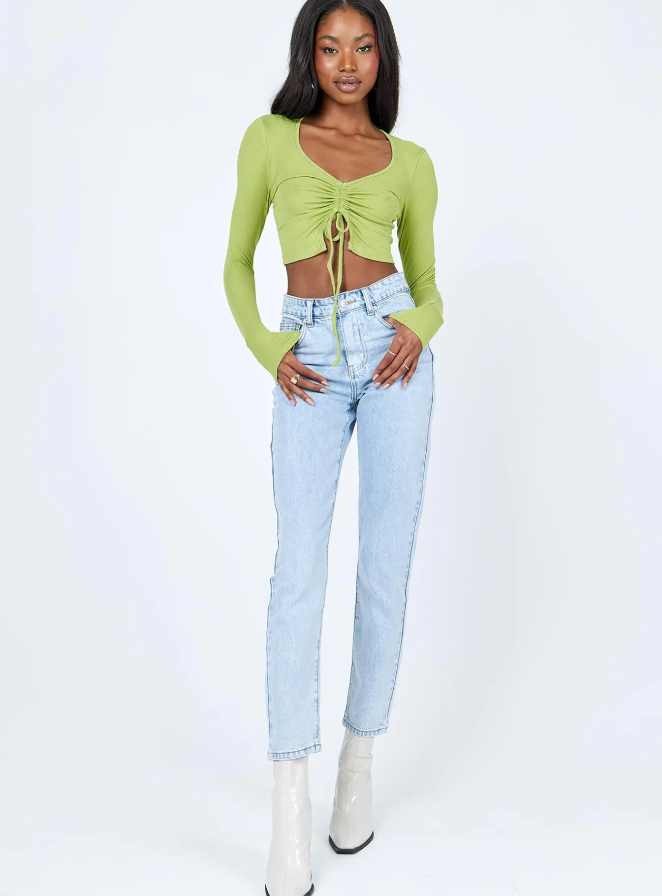Princess Polly Rayna Long Sleeve Top Green New