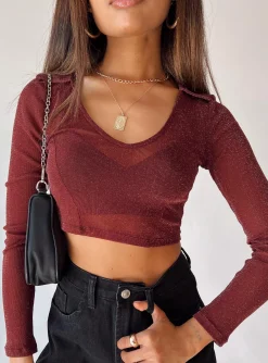 Princess Polly Remmy Long Sleeve Top  Brown Clearance