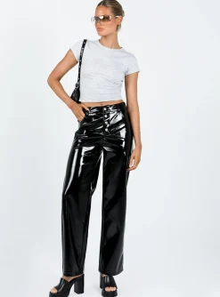 Princess Polly Renni Low Rise Vinyl Pants  Black New