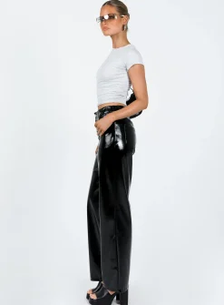 Princess Polly Renni Low Rise Vinyl Pants Black New