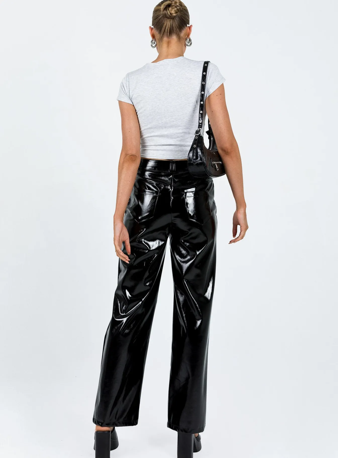 Princess Polly Renni Low Rise Vinyl Pants Black New