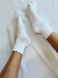 Princess Polly Ribbed Ruffle Socks White New