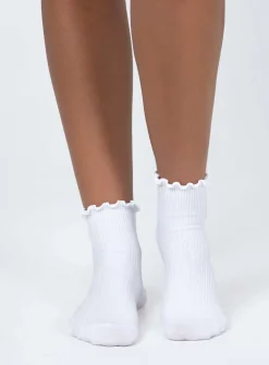 Princess Polly Ribbed Ruffle Socks  White New