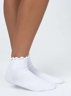 Princess Polly Ribbed Ruffle Socks  White New