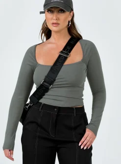 Princess Polly Ribsi Long Sleeve Top  Grey Sale