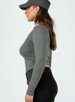 Princess Polly Ribsi Long Sleeve Top Grey Sale