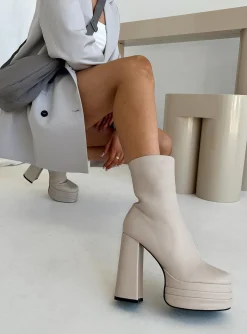 Princess Polly Ricardo Platform Ankle Boots Cream Sale