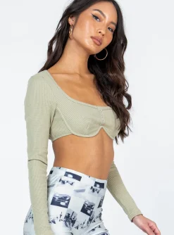 Princess Polly Rilynn Long Sleeve Top  Green Cheap