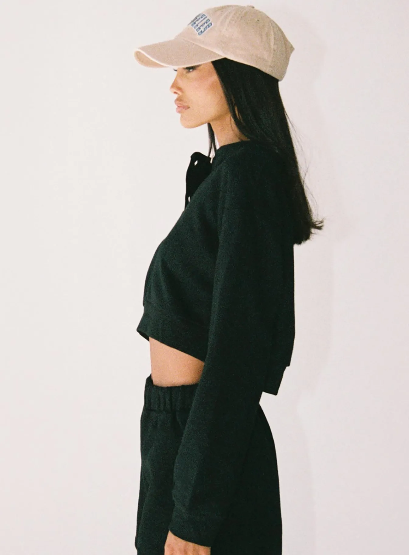Princess Polly Rise &Amp; Lounge Cropped Henley Sweatshirt Black New