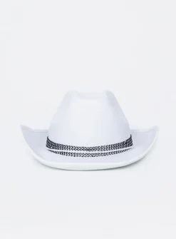 Princess Polly Rissell Rhinestone Cowboy Hat White Hot