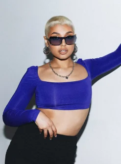 Princess Polly Rogers Long Sleeve Top  Blue Flash Sale
