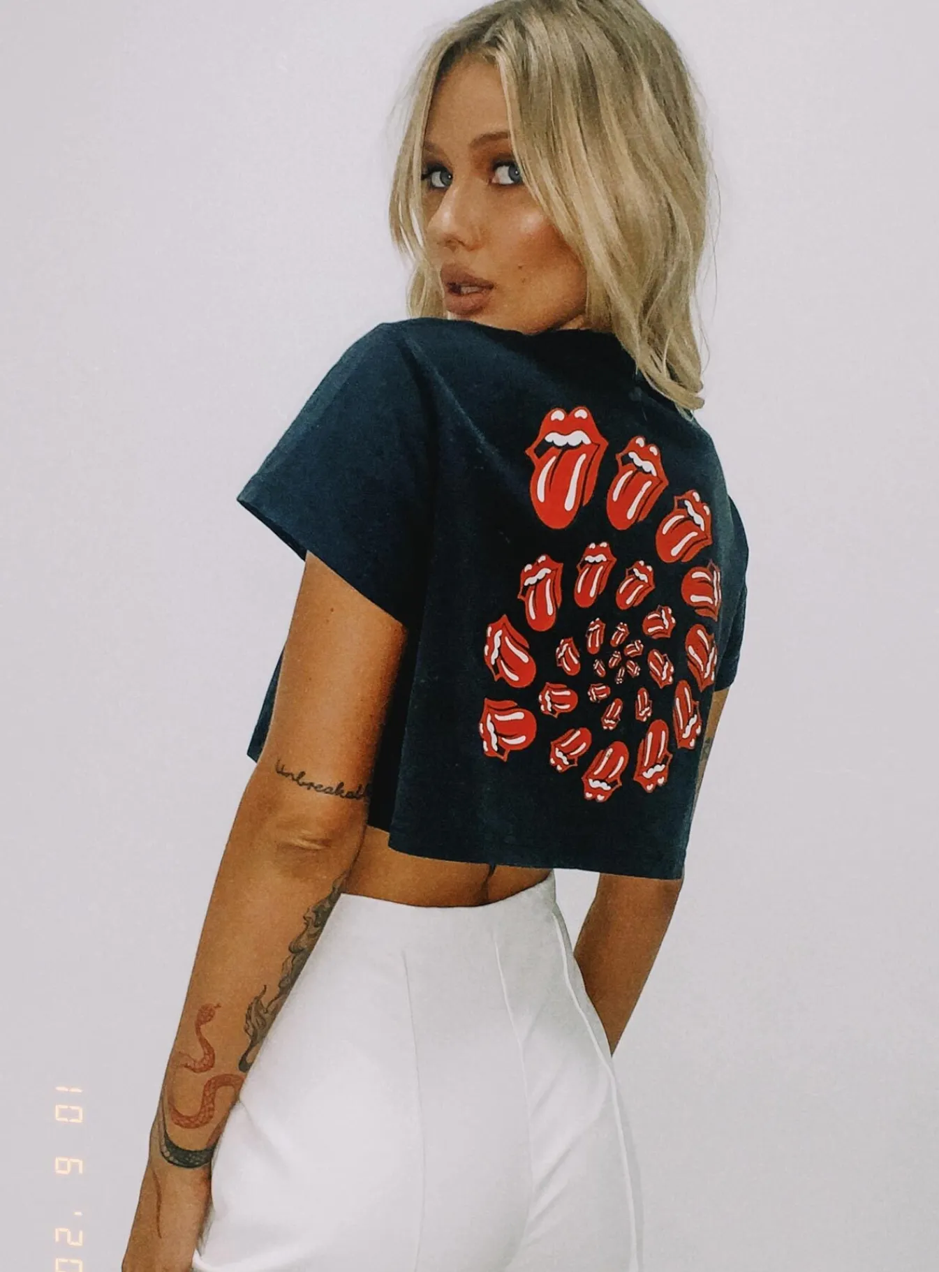 Princess Polly Rolling Stones Many Tongues Crop Tee Black Discount