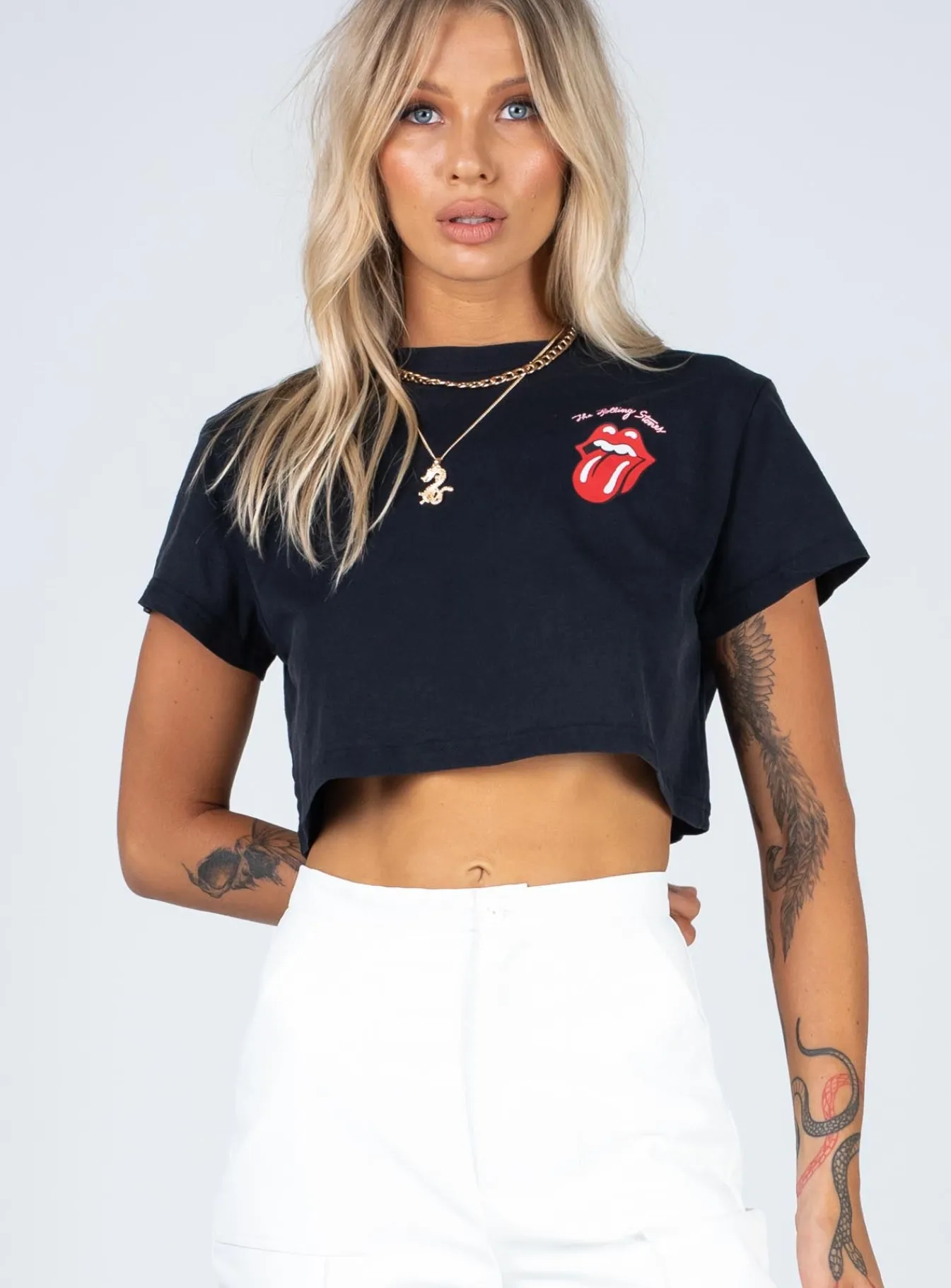 Princess Polly Rolling Stones Many Tongues Crop Tee Black Discount