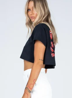 Princess Polly Rolling Stones Many Tongues Crop Tee Black Discount