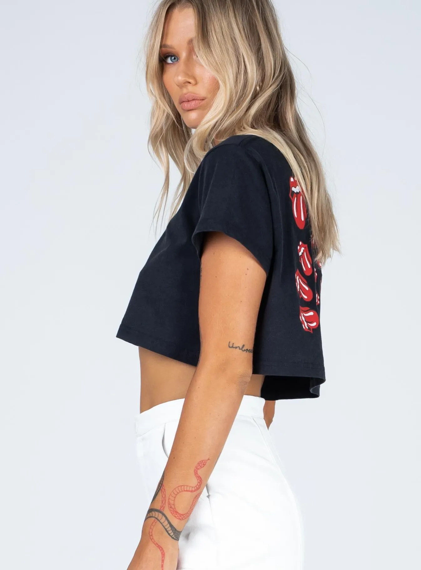 Princess Polly Rolling Stones Many Tongues Crop Tee Black Discount