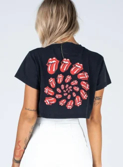 Princess Polly Rolling Stones Many Tongues Crop Tee Black Discount