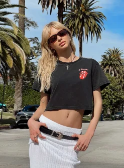 Princess Polly Rolling Stones Many Tongues Crop Tee Black Discount