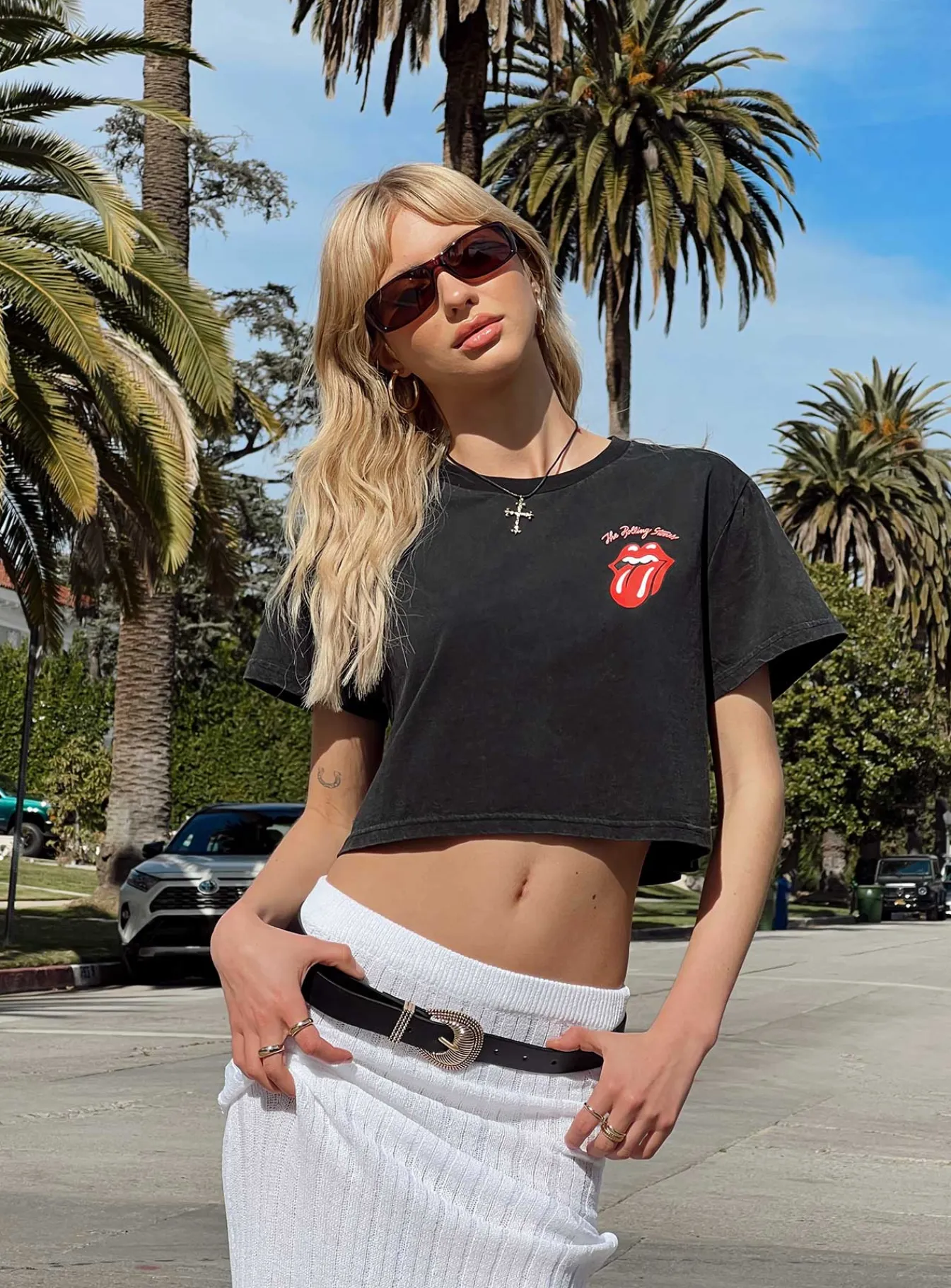 Princess Polly Rolling Stones Many Tongues Crop Tee Black Discount