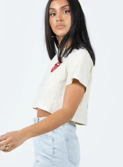 Princess Polly Rolling Stones Many Tongues Crop Tee Beige Hot