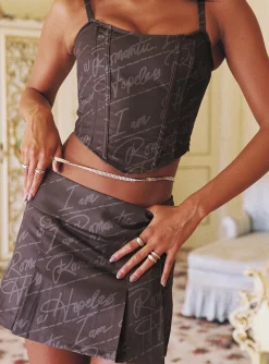 Princess Polly Romantic Pleat Mini Skirt  Brown New