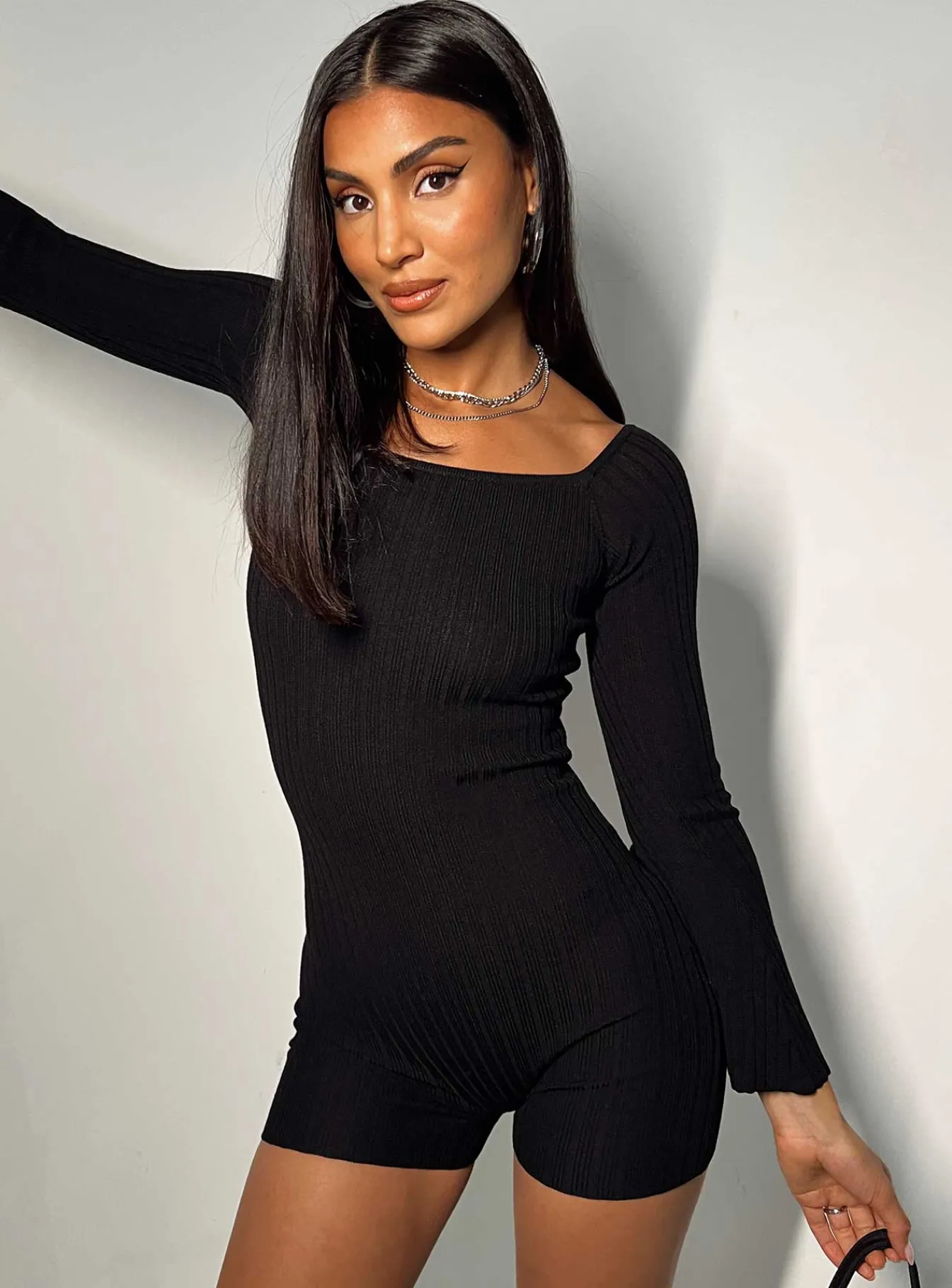 Princess Polly Routley Knit Romper Black Shop
