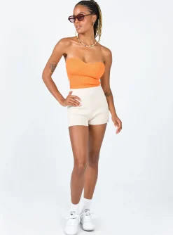 Princess Polly Rowen Basic Knit Shorts  Beige Cheap
