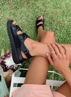 Princess Polly Rue Chunky Sandals  Black Store