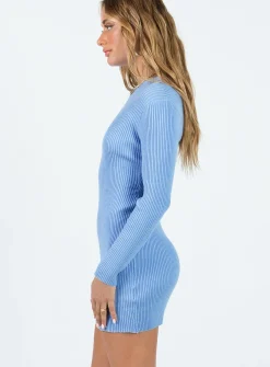 Princess Polly Sabine Long Sleeve Mini Dress Blue Clearance