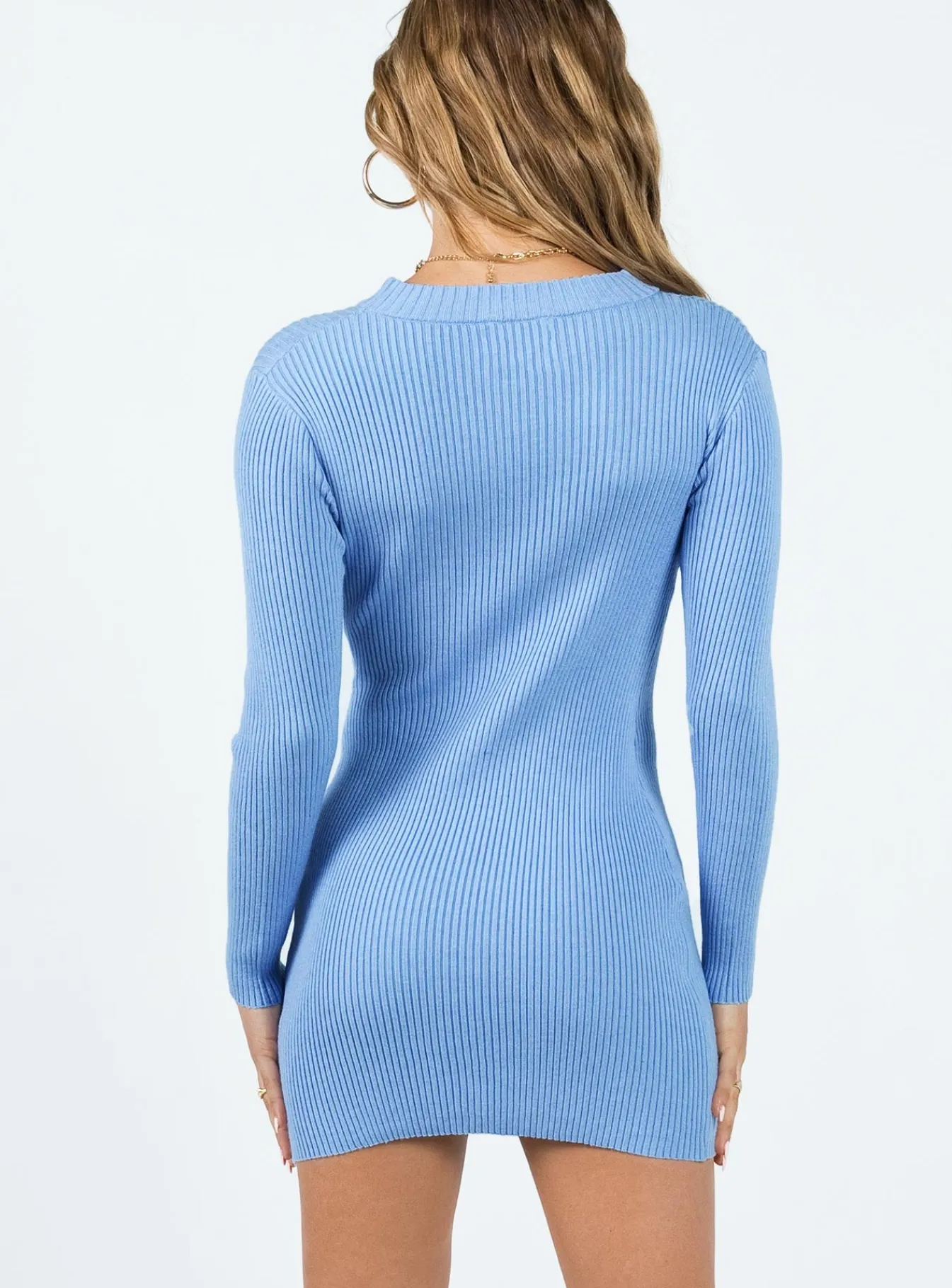 Princess Polly Sabine Long Sleeve Mini Dress Blue Clearance