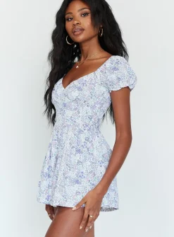 Princess Polly Sabrina Romper Blue Floral Cheap