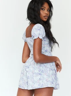 Princess Polly Sabrina Romper Blue Floral Cheap