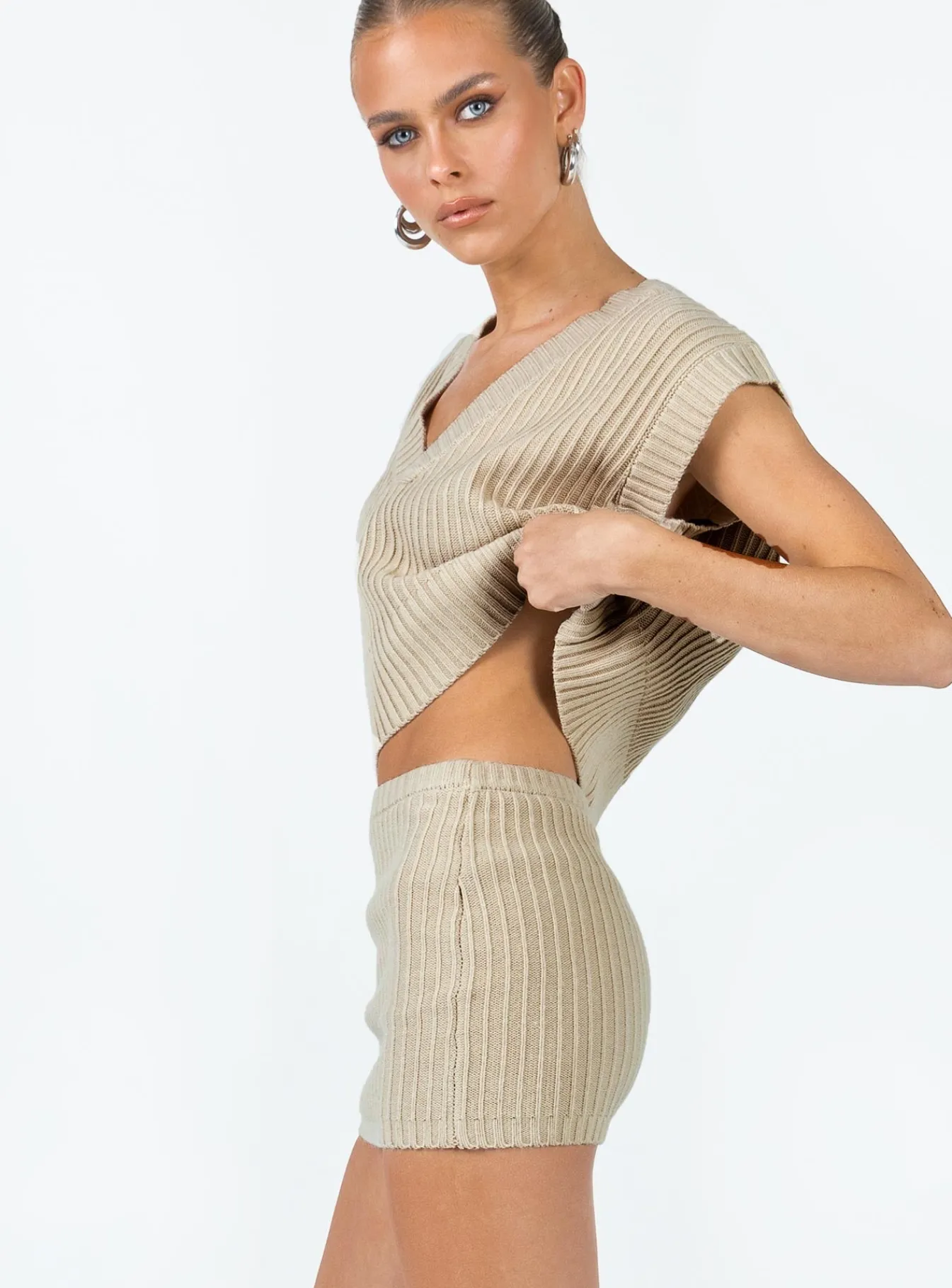 Princess Polly Saddle Knit Mini Skirt Beige Store