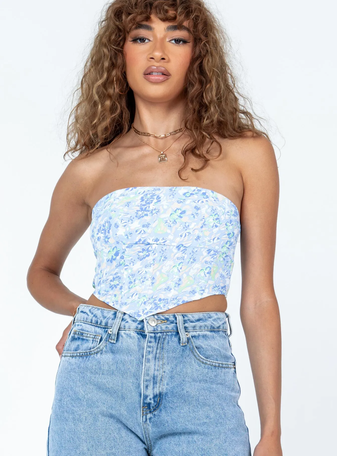 Princess Polly Saddlers Strapless Top Blue Clearance