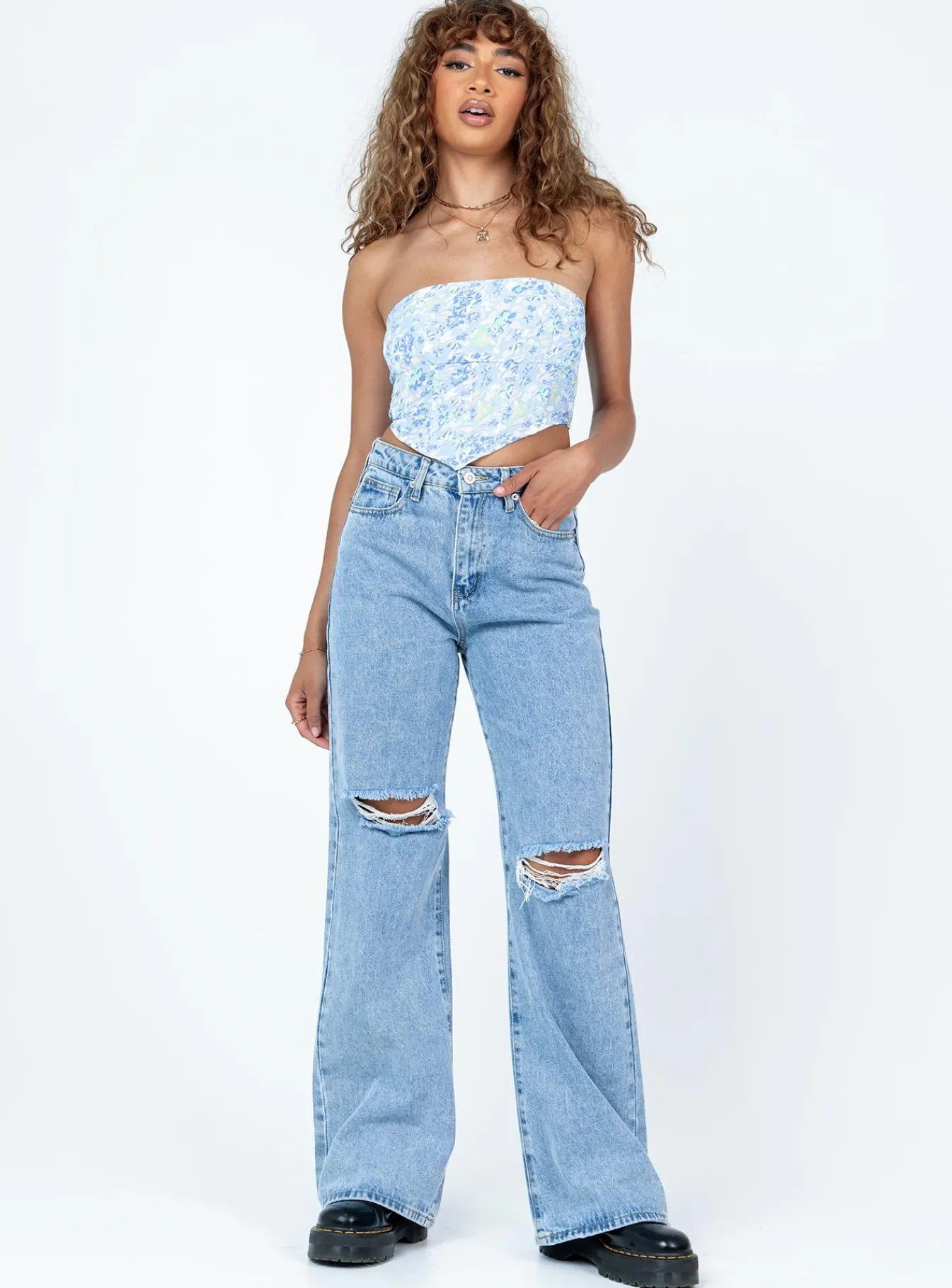 Princess Polly Saddlers Strapless Top Blue Clearance