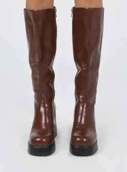 Princess Polly Sade Knee High Boots  Brown Online