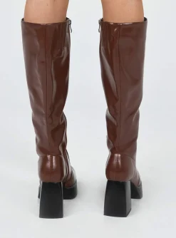 Princess Polly Sade Knee High Boots  Brown Online